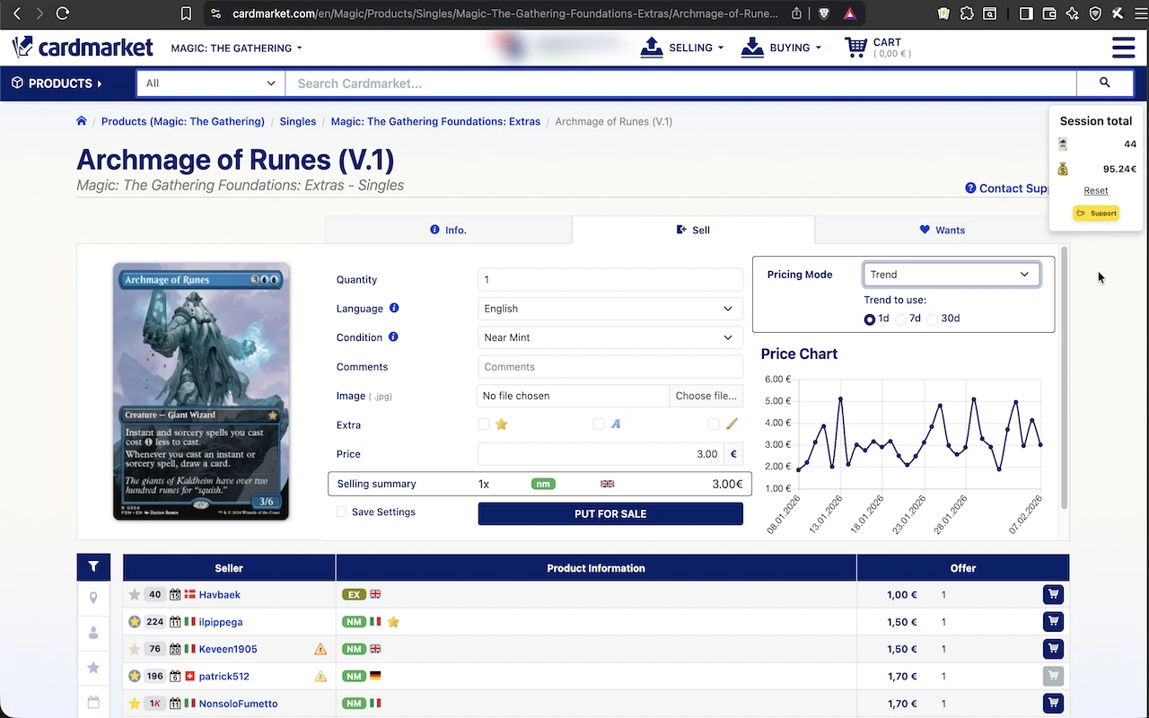 Listing interface with summary panel and live tracker