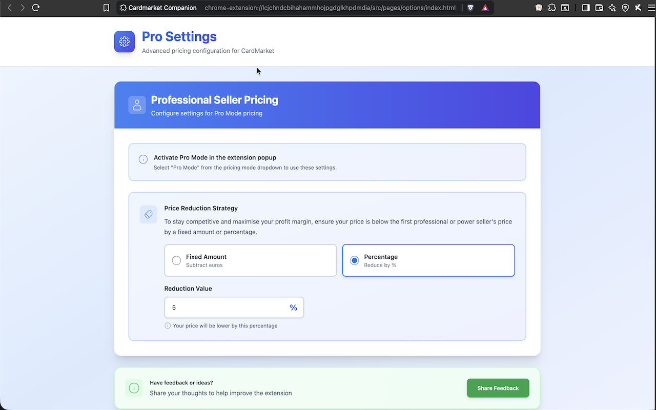 Pro mode settings panel with advanced configuration options